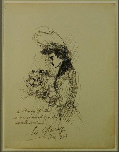 Edouard GOERG " femme au bouquet " dessin à l 'encre signé et daté (décembre 1944)...