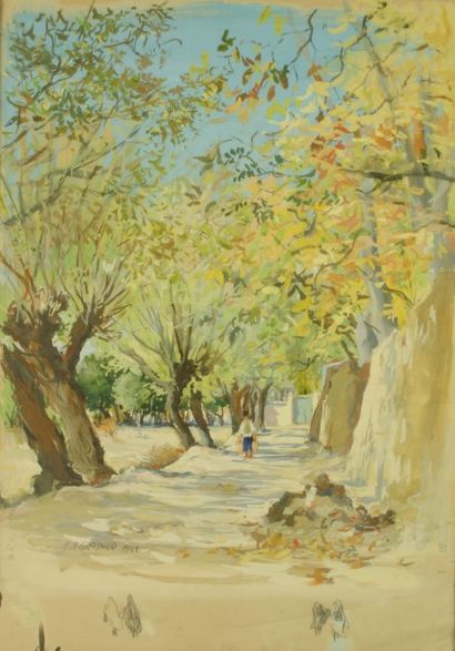 GRABNER Ferdinand ( 1913 - 1980) Paysage animé provençal gouache sur papier signée...