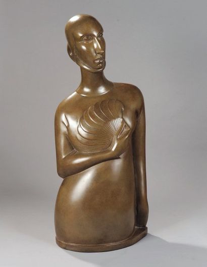 Chana ORLOFF (1888-1968) Dame à l'éventail, 1921 Bronze à patine brun clair nuancé...