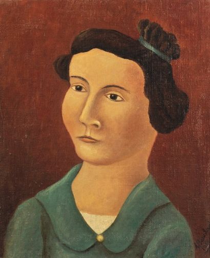 André BAUCHANT (1873-1958) Portrait de femme à la veste verte, 1925 Huile sur toile...