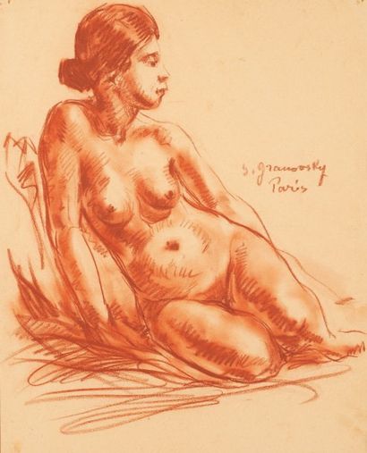 Sam GRANOSKY (1889-1942) Nu féminin Sanguine Signée et située Paris 52 x 40,5 cm