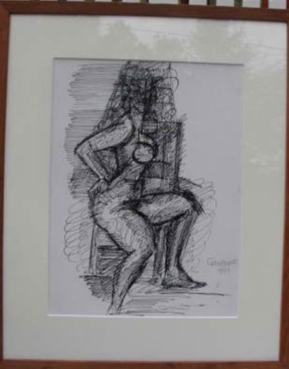 Marcel GROMAIRE « Nu de femme assise, 1950 » Dessin à l’encre de chine sur papier,...