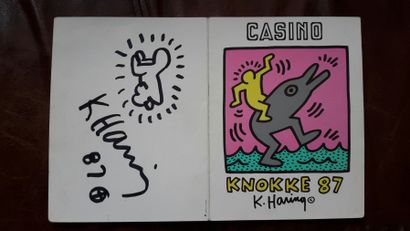 KEITH HARING “barking siamese dogs, 1987” Dessin au feutre, signé, daté, et dédicacé...