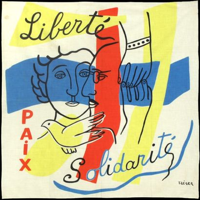 Fernand Leger Paix, Liberté, Solidarité (portrait des époux Rosenberg) Sérigraphie...
