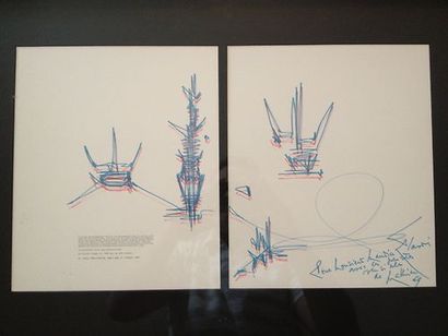 Georges MATHIEU « composition, 1969 » Dessin au feutre bleu et rouge sur double page...