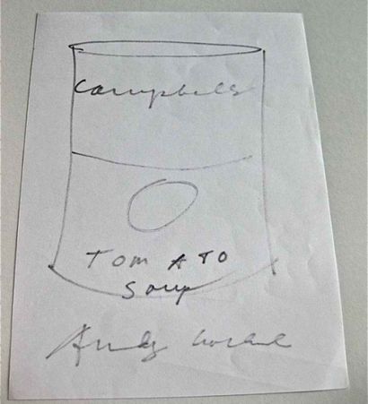 ANDY WARHOL « Campbell’s Soup : Tomato » Dessin au feutre noir sur papier Signé en...
