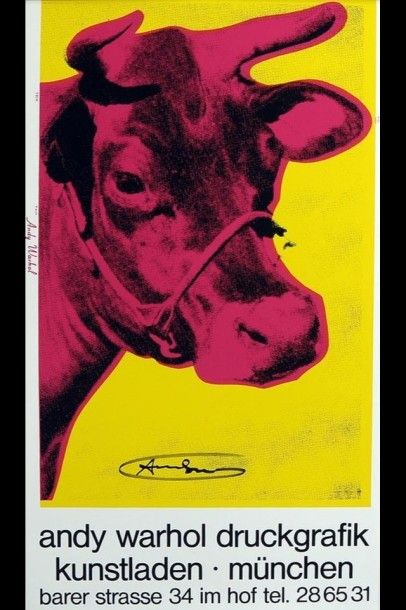 ANDY WARHOL « Pink Cow on Yellow. Circa 1970 Affiche sérigraphiée editée par Kroll...