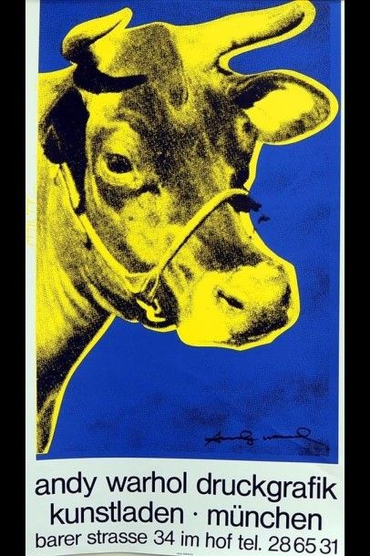 ANDY WARHOL « Yellow Cow on blue. Circa 1970 Affiche sérigraphiée editée par Kroll...