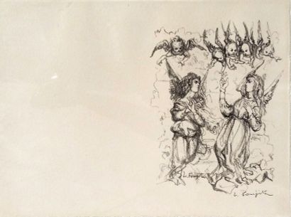 Tsuguharu FOUJITA Anges Lithographie sur papier Signé en bas à droite 19 x 25,5 cm...