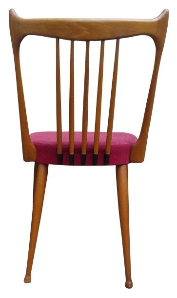 Edition Stevens Ensemble de 4 chaises en bois teinté, assise en velours fuschia (légère...