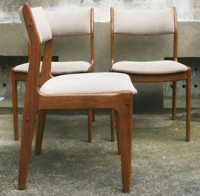null Ensemble de 4 chaises en bois, assise et dossier en tissu crème à motifs (petites...