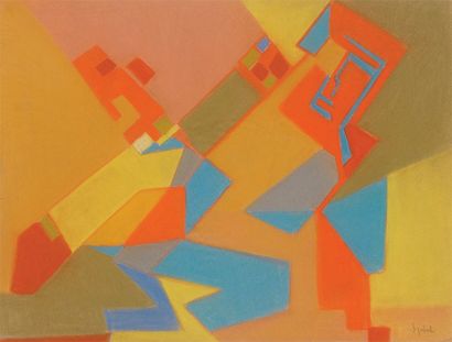 Geza SZOBEL (1905-1963) Composition géométrique, circa 1960 Pastel gras Signé en...