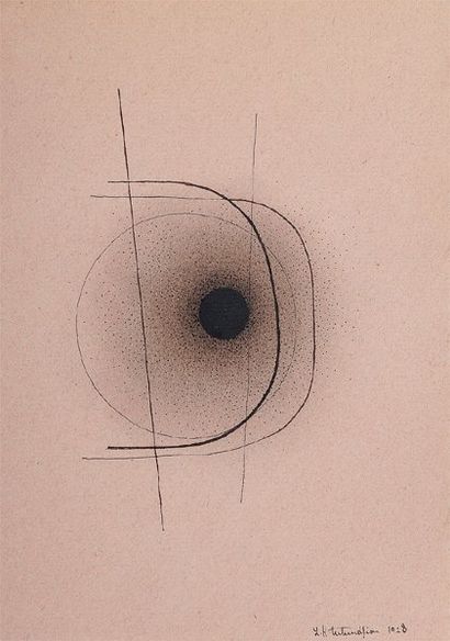 Léon TUTUNDJIAN (1905-1968) Composition au cercle, 1928 Encre et frottage Signé en...