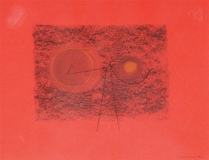 Léon TUTUNDJIAN (1905-1968) Composition aux cercles sur fond rouge, 1966 Pastel et...