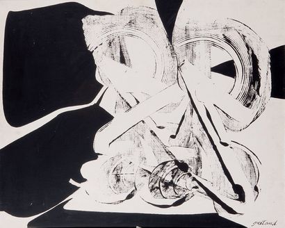 Pierre GASTAUD (né en 1920) Composition abstraite en noir et blanc Huile sur toile...