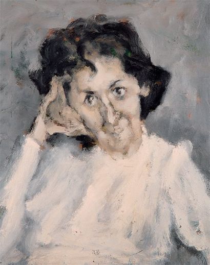 Paolo VALLORZ (né en 1931) Portrait, 1964Huile sur carton 46 x 38 cm Daté et titré...