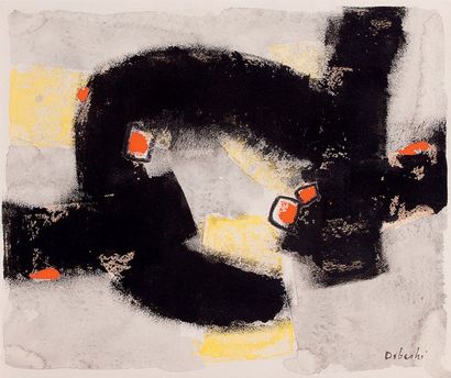 Jun DOBASHI (1910-1975) Abstraction, circa 1965 Gouache Signée en bas à droite 24...