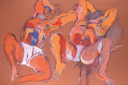 Agnès LEVY (née en 1956) Deux hommes couchés, 1991 Pastel sec 153 x 210 cm