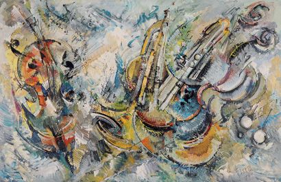Roger LERSY (1920-2004) Composition musicale, 1986 Huile sur toile Signée en bas...