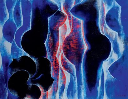 Jun DOBASHI (1910-1975) Nus bleus, 1970 Huile sur toile Signée et datée en bas à...