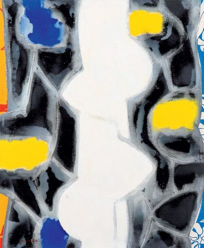 Jun DOBASHI (1910-1975) Luminosité, 1969 Huile et collage sur toile Signé et daté...