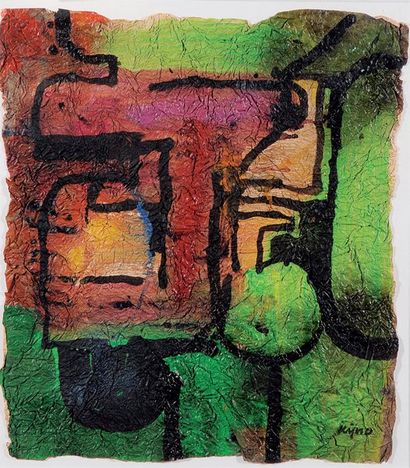 Ladislas Kijno (né en 1921) Abstraction colorée et tracé noir Acrylique sur papier...