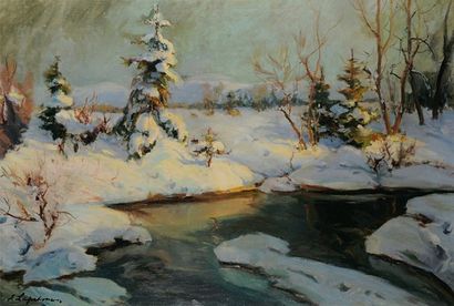 Georges LAPCHINE 1885-1950 Matin d'hiver en Russie Huile sur toile Signée en bas...