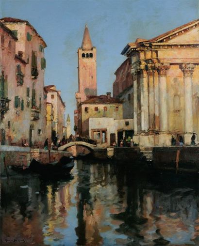 Maurice BOMPARD 1857-1936 Vue de Venise Huile sur toile Signée en bas à gauche 123...
