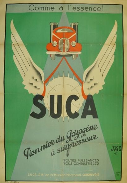JAC SUCA. PIONNIER DU GAZOGÈNE.”COMME À L’ESSENCE! ”.Courbevoie,1941 Editions ch.Génin...