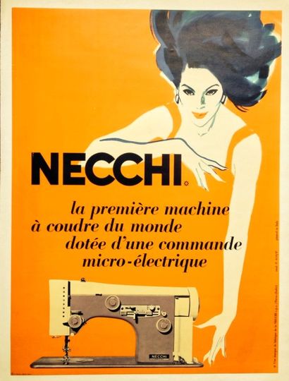 ANONYME NECCHI.”MACHINE À COUDRE“ Printed in Italy (Offset) - 93 x 68 cm -Entoilée,...
