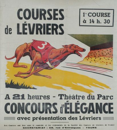 ANONYME COURSES DE LÉVRIERS.”CONCOURS D’ÉLÉGANCE”.Tours . Imp.du Mercure Segréen...
