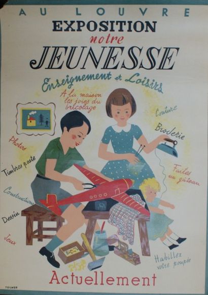 ANONYME AU LOUVRE.Exposition”NOTRE JEUNESSE”.Vers 1930/1935 Imprimerie Tolmer, Paris...