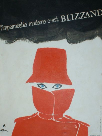 GRUAU René BLIZZAND.”L’IMPERMÉABLE MODERNE”. Carton publicitaire à poser - Cinémato,...