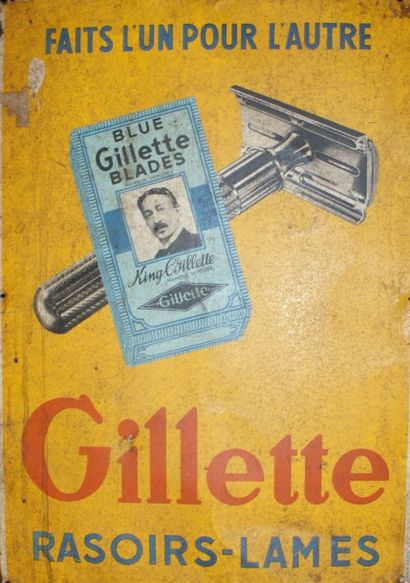 ANONYME GILLETTE.”Rasoirs-lames” Tôle peinte- 49 x 34 cm - Mauvais état 