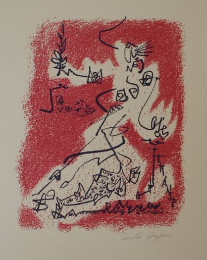 MASSON André (1896-1987) LE DÉPART. Vers 1971 Lithographie en couleurs sur papier...