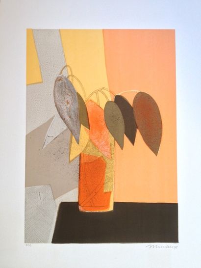 MINAUX André (1923-1986) “NATURE MORTE AU BOUQUET”. Vers 1970 Lithographie couleurs...