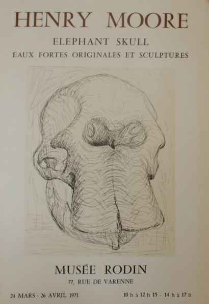 MOORE Henry (1898-1986) MUSÉE RODIN.”ELEPHANT SKULL”.1971 Sans imprimeur - 65 x 47...