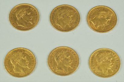null 6 pièces 20 francs Napoléon III tête Laurée poids 38.4 grs