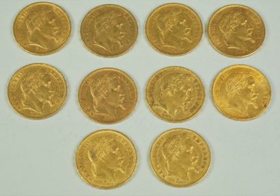 null 10 pièces 20 francs or Napoléon III tête laurée poids 64 grs
