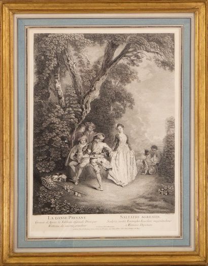 Benoit AUDRAN (1698-1772) d'après Antoine WATTEAU "La danse paysanne ". Eau-forte...