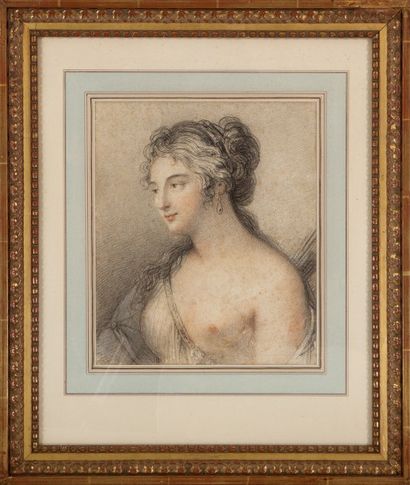 École FRANÇAISE de la fin du XVIIIème siècle Portrait de femme en buste de profil...