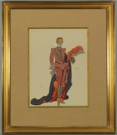 Georges BARBIER (1882-1932) Etude de costume, pochoir signé et daté 1919 dimensions...