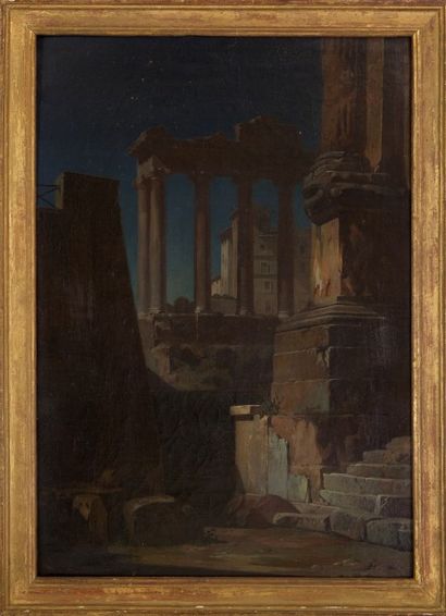 Jean Charles GESLIN (1814-1885) Barré/JC. Geslin" 58 x 40 cm Clair de lune sur le...