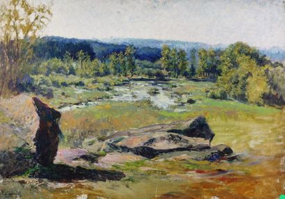 Rémy LANDEAU (1859-1934 bord de rivière, huile sur toile signée 46 x 65 cm