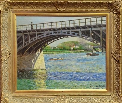 null Copie d' une oeuvre de CAILLEBOTTE le pont d'Argenteuil huile sur toile 50 x...