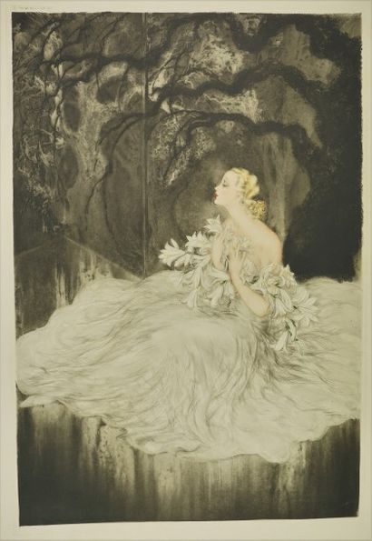 Louis ICART (1888-1950) Lilies , eau forte copyright 1937 72 x 50 cm non signée (...