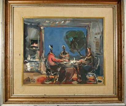 Avinoam KOSOWSKY (1949) Scène d'intérieur , huile sur toile signée 38 x 46 cm