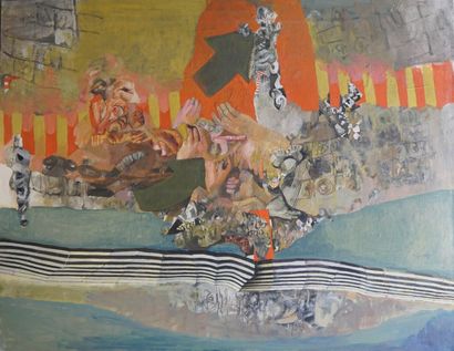 Véronique FREUND (1918-2012) Abstraction, 1982
Collage et huile sur toile
Signé,...