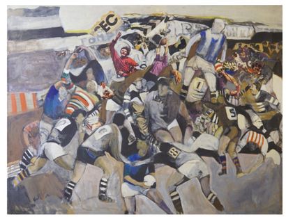 Véronique FREUND (1918-2012) Rugbyman
Collage et huile sur toile
Non signé
89 x 116...