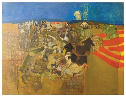 Véronique FREUND (1918-2012) Sous-terre, 1981
Collage et huile sur toile
Signé, daté...